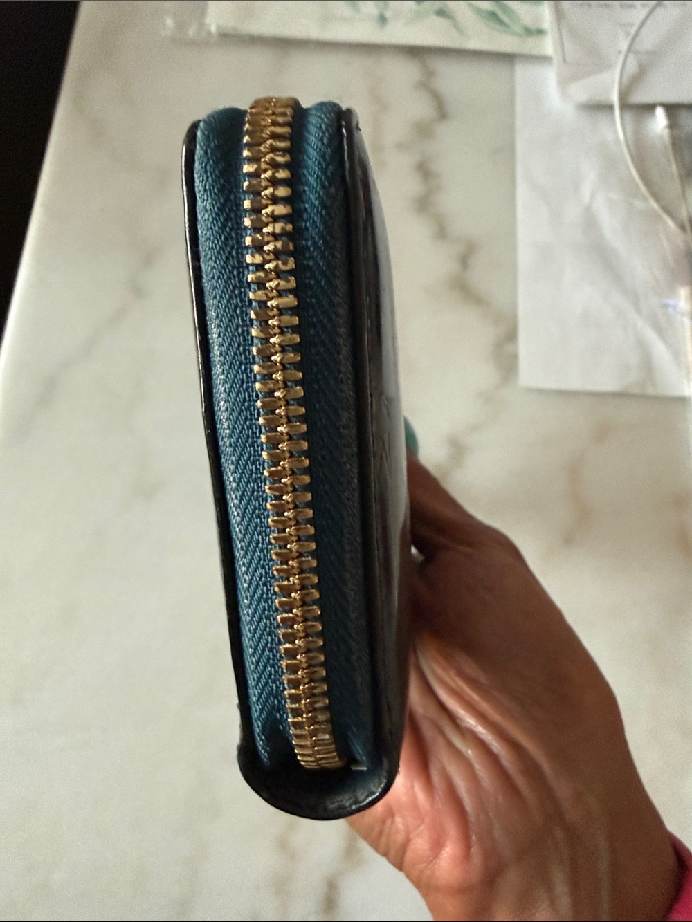 MCM Black Patent Leather Zip Wallet with Gold Plaque - Picture 12 of 15
